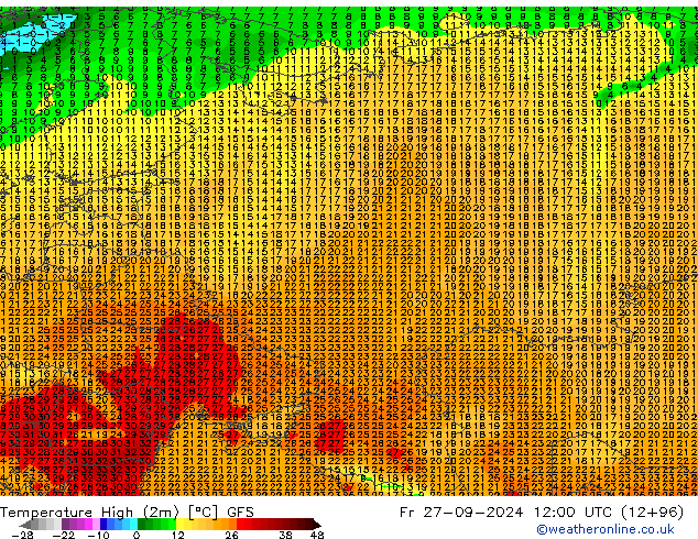 Höchstwerte (2m) GFS Fr 27.09.2024 12 UTC