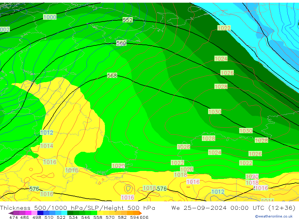 Thck 500-1000hPa GFS  25.09.2024 00 UTC