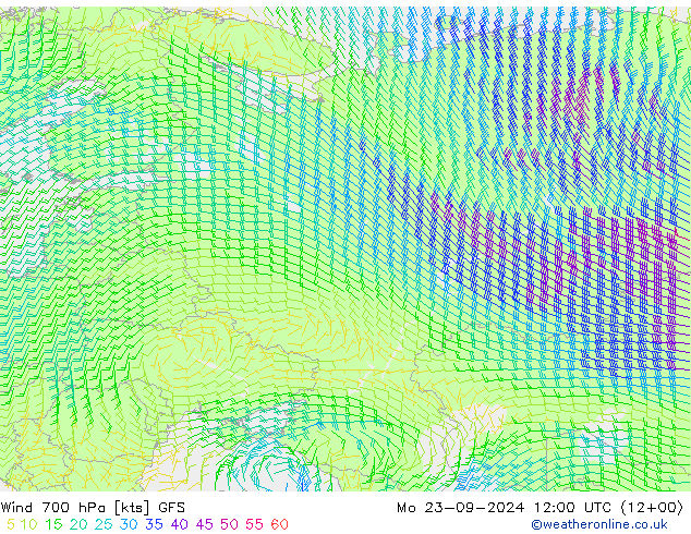 Viento 700 hPa GFS lun 23.09.2024 12 UTC