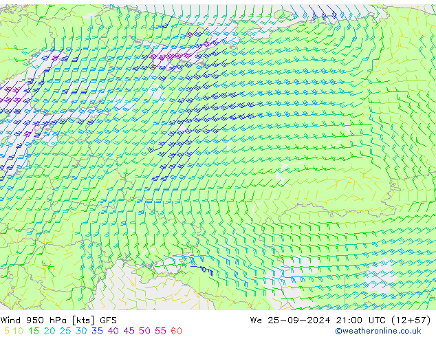 Wind 950 hPa GFS We 25.09.2024 21 UTC