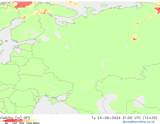 Dohlednost GFS Út 24.09.2024 21 UTC