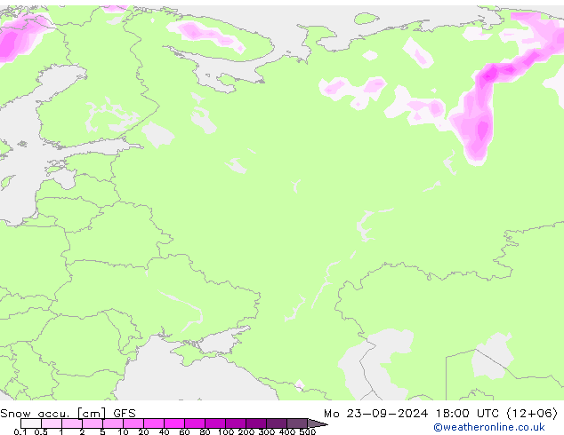 Snow accu. GFS lun 23.09.2024 18 UTC