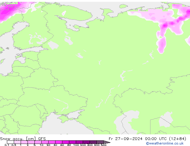 Глубина снега GFS пт 27.09.2024 00 UTC