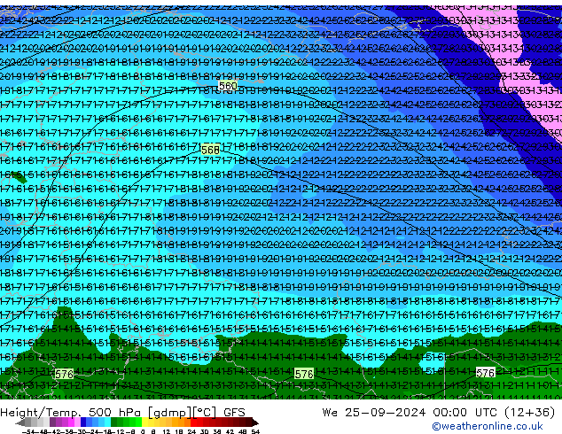 Z500/Rain (+SLP)/Z850 GFS We 25.09.2024 00 UTC