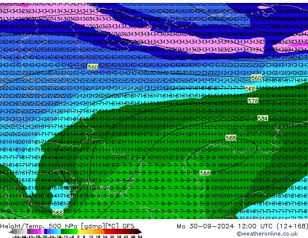 Height/Temp. 500 hPa GFS lun 30.09.2024 12 UTC