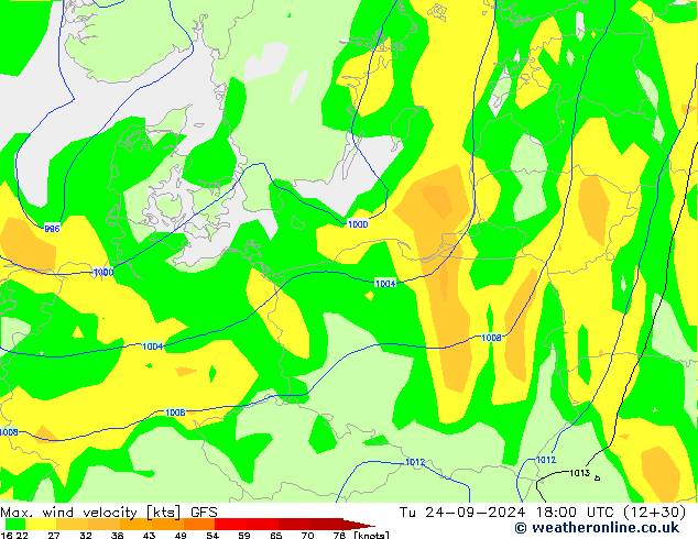 Max. wind velocity GFS Tu 24.09.2024 18 UTC