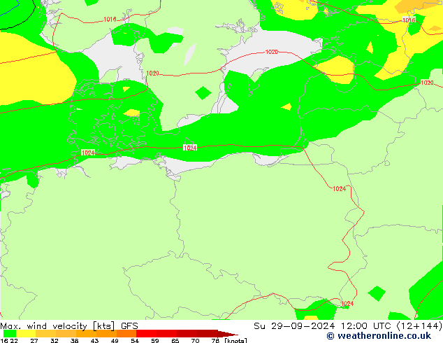 Max. wind snelheid GFS zo 29.09.2024 12 UTC