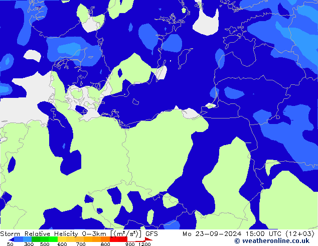 Storm Relative Helicity GFS ma 23.09.2024 15 UTC