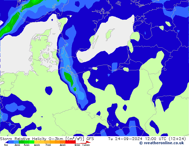 Storm Relative Helicity GFS di 24.09.2024 12 UTC