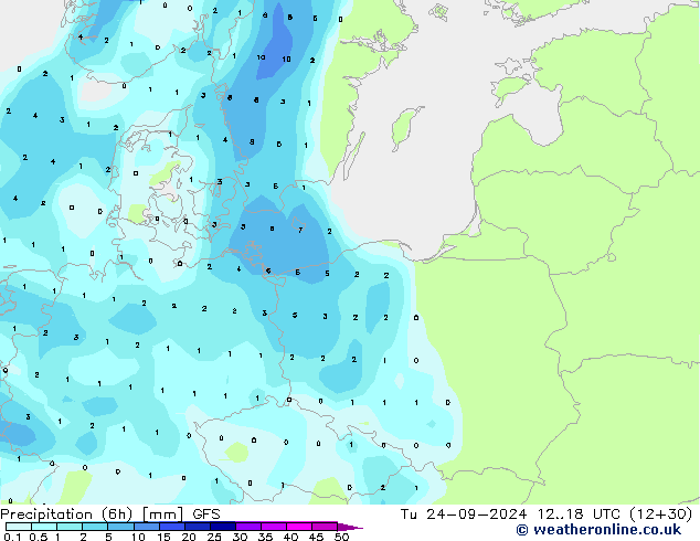 Z500/Rain (+SLP)/Z850 GFS  24.09.2024 18 UTC