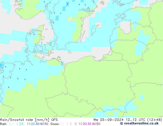 Rain/Snowfall rate GFS ср 25.09.2024 12 UTC