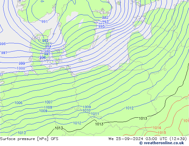 Bodendruck GFS Mi 25.09.2024 03 UTC