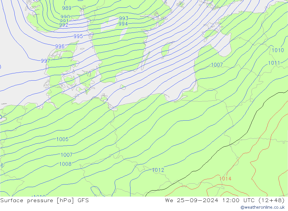 Surface pressure GFS We 25.09.2024 12 UTC