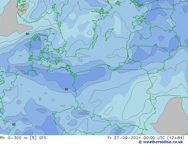 RH 0-300 m GFS  27.09.2024 00 UTC