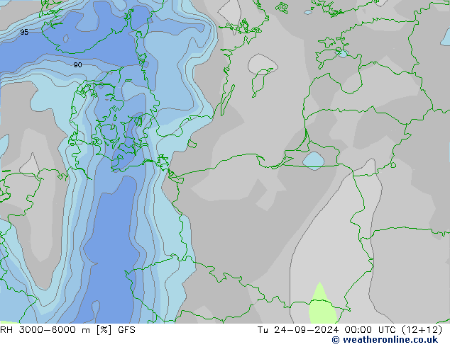 RH 3000-6000 m GFS Tu 24.09.2024 00 UTC