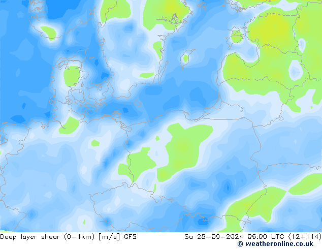 Deep layer shear (0-1km) GFS Sáb 28.09.2024 06 UTC