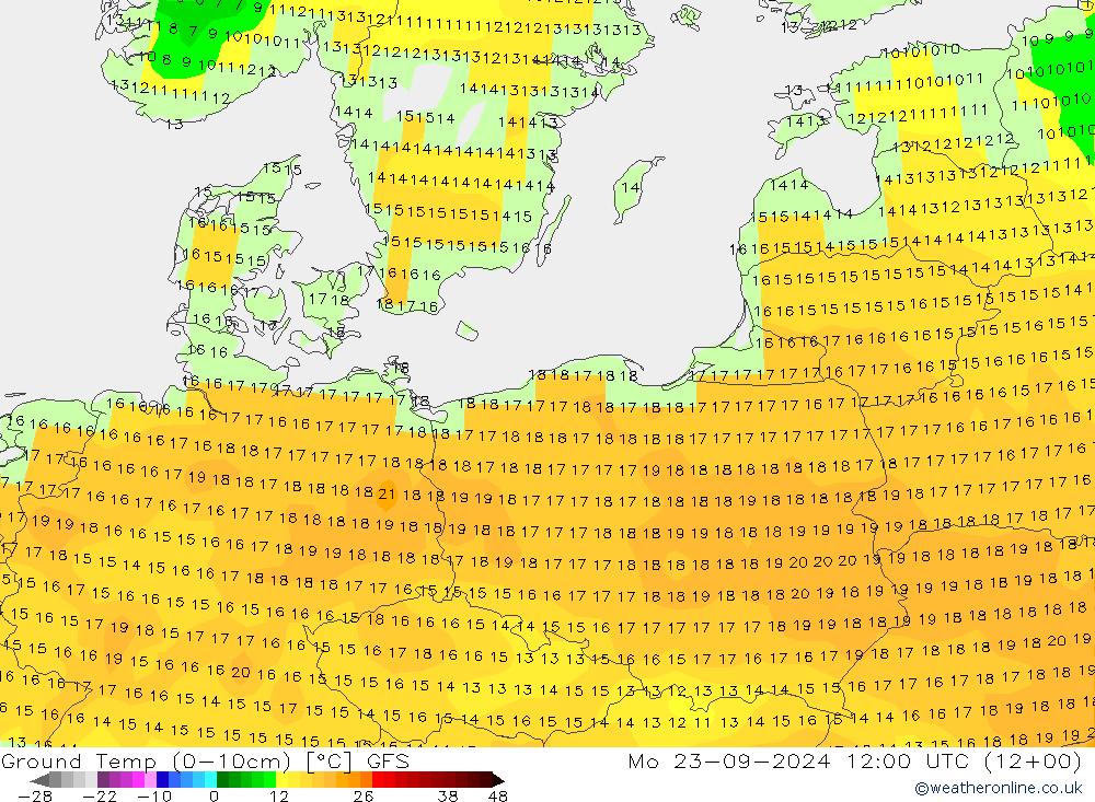 температура от 0-10 см GFS пн 23.09.2024 12 UTC