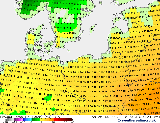 Temp (0-10cm) GFS sam 28.09.2024 18 UTC