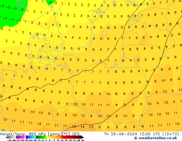 Z500/Rain (+SLP)/Z850 GFS Čt 26.09.2024 12 UTC