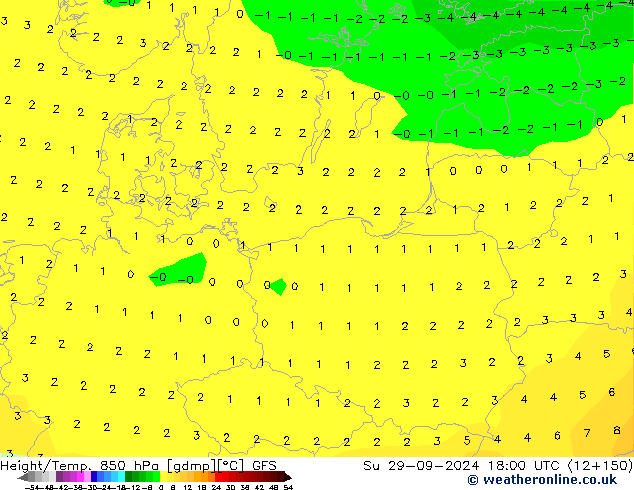 Height/Temp. 850 hPa GFS nie. 29.09.2024 18 UTC