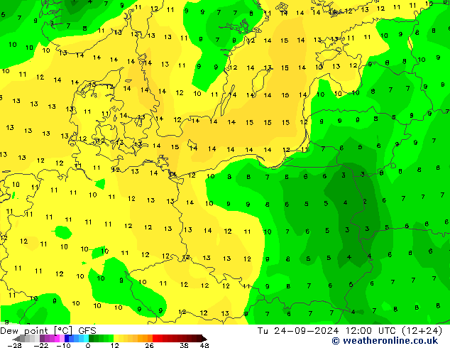 Dew point GFS Tu 24.09.2024 12 UTC