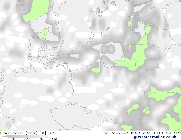 Nubes (total) GFS sáb 28.09.2024 00 UTC