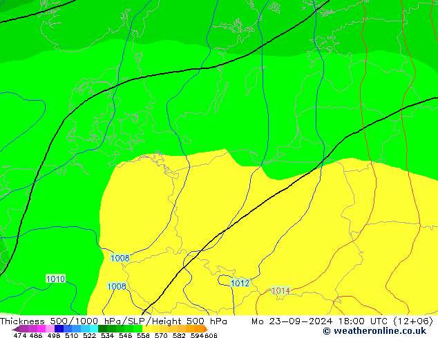 Espesor 500-1000 hPa GFS lun 23.09.2024 18 UTC