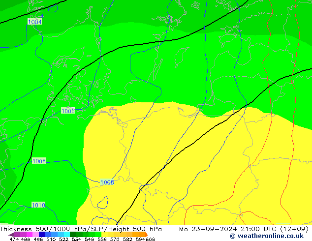 Thck 500-1000hPa GFS Mo 23.09.2024 21 UTC