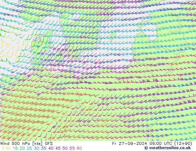 ветер 500 гПа GFS пт 27.09.2024 06 UTC