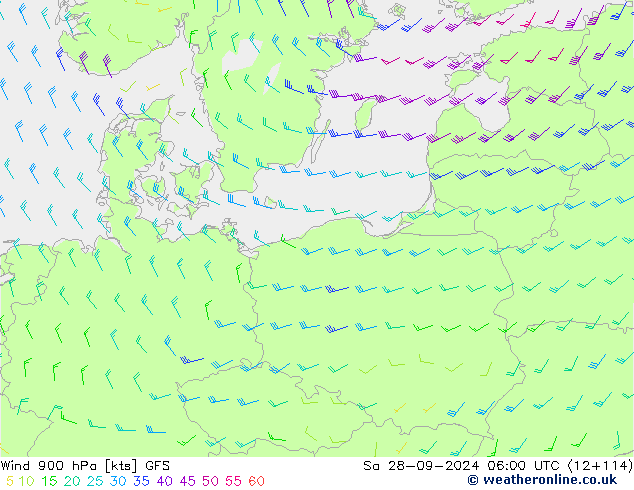 wiatr 900 hPa GFS so. 28.09.2024 06 UTC