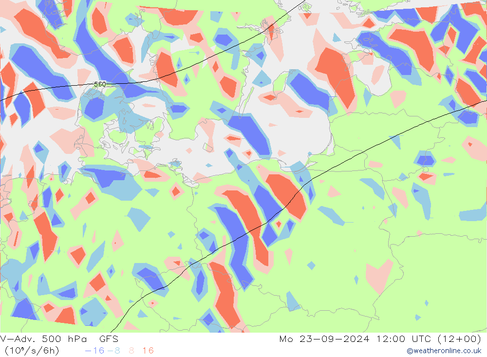 V-Adv. 500 hPa GFS Mo 23.09.2024 12 UTC