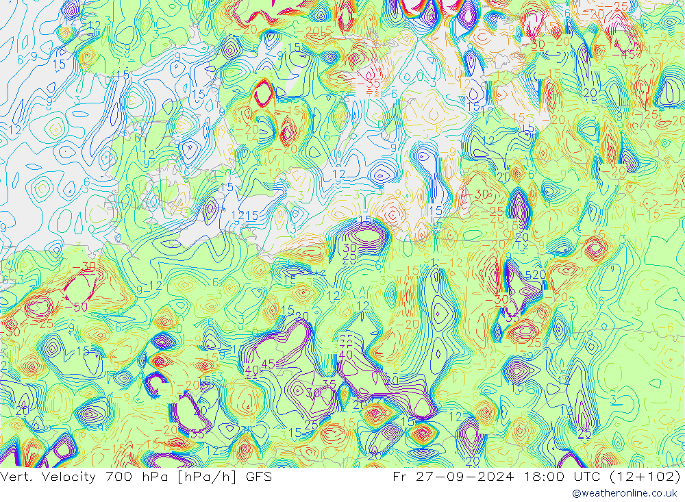 Vert. snelheid 700 hPa GFS vr 27.09.2024 18 UTC