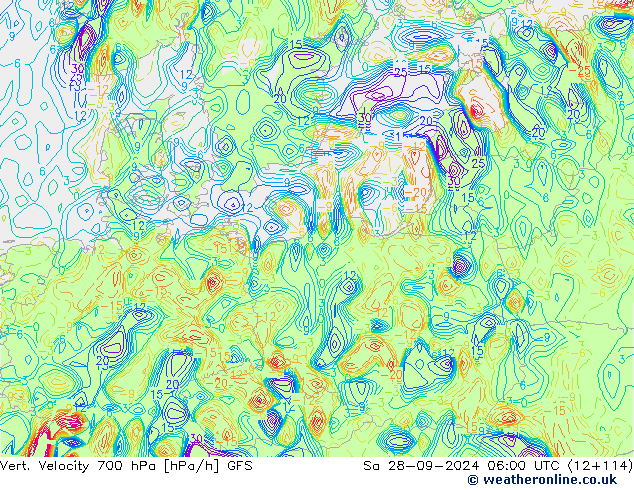 Vert. Velocity 700 hPa GFS Sáb 28.09.2024 06 UTC