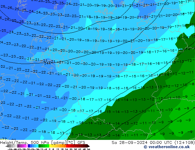 Z500/Rain (+SLP)/Z850 GFS Sa 28.09.2024 00 UTC