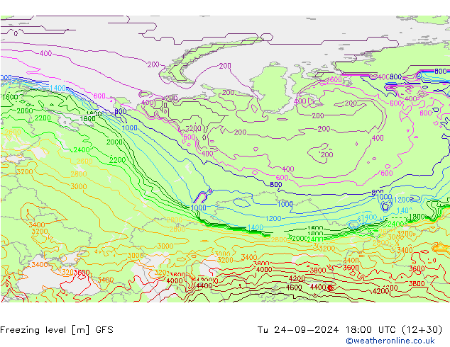 Isotherme 0° GFS mar 24.09.2024 18 UTC