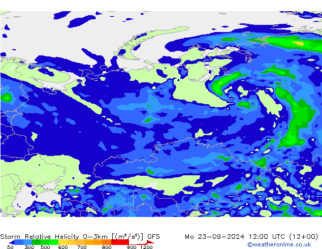 Storm Relative Helicity GFS Seg 23.09.2024 12 UTC