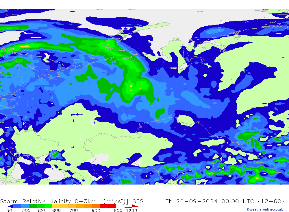 Storm Relative Helicity GFS Qui 26.09.2024 00 UTC