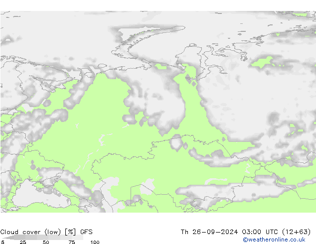 Cloud cover (low) GFS Th 26.09.2024 03 UTC