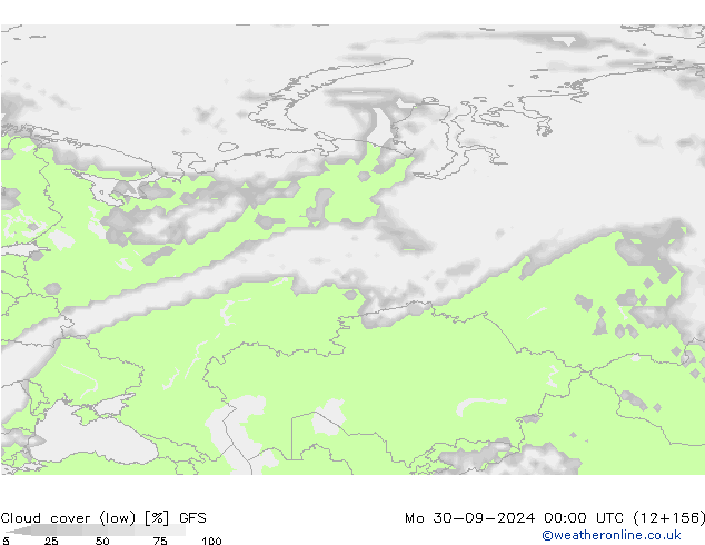 Cloud cover (low) GFS Mo 30.09.2024 00 UTC