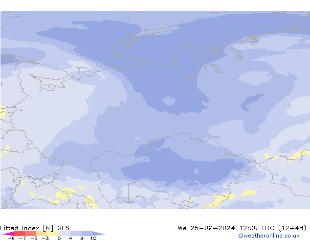 Lifted Index GFS  25.09.2024 12 UTC