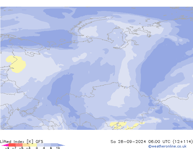 Lifted Index GFS Sa 28.09.2024 06 UTC