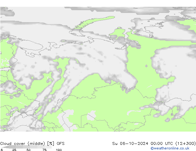 Cloud cover (middle) GFS Su 06.10.2024 00 UTC