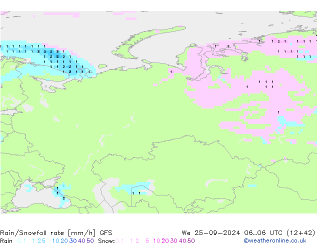 Regen/Schneefallrate GFS Mi 25.09.2024 06 UTC