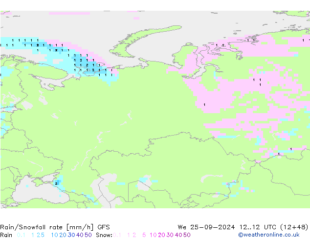 Rain/Snowfall rate GFS mer 25.09.2024 12 UTC