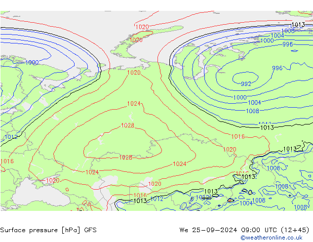 Surface pressure GFS We 25.09.2024 09 UTC