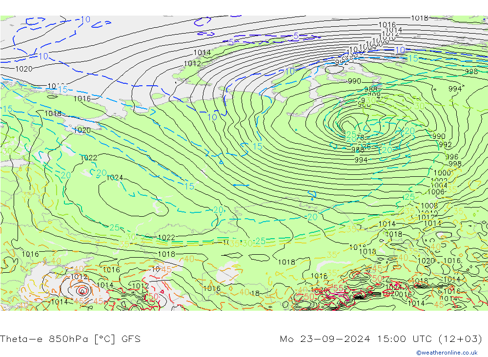 Theta-e 850hPa GFS Seg 23.09.2024 15 UTC