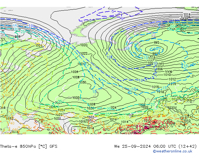 Theta-e 850hPa GFS  25.09.2024 06 UTC