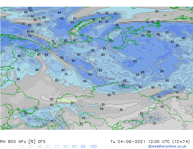 RH 850 hPa GFS wto. 24.09.2024 12 UTC