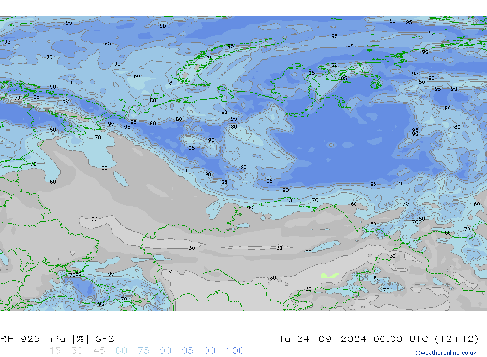 RH 925 hPa GFS Tu 24.09.2024 00 UTC