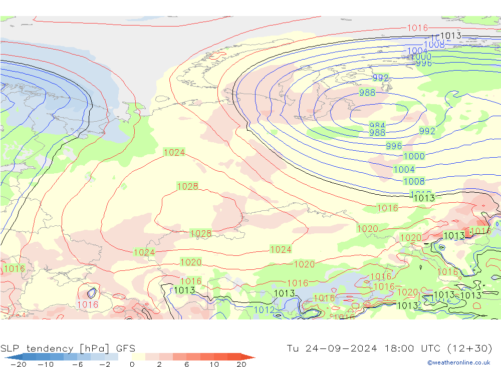 SLP tendency GFS Ter 24.09.2024 18 UTC